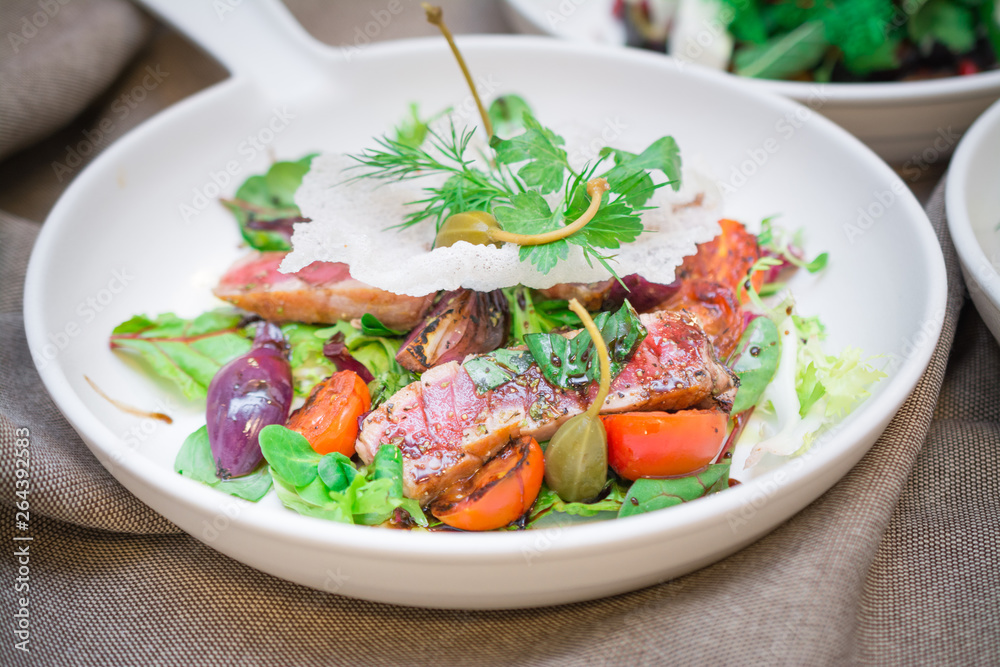 healthy eating concept, italian salad with red fish healthy eating concept, italian salad with red fish