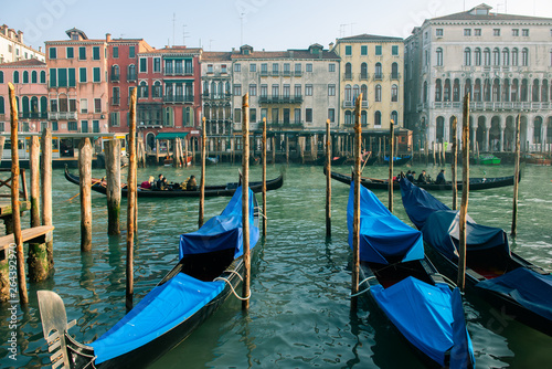 Grand Сhannel with gondolas, Venice, Italy. Beautiful romantic italian city.