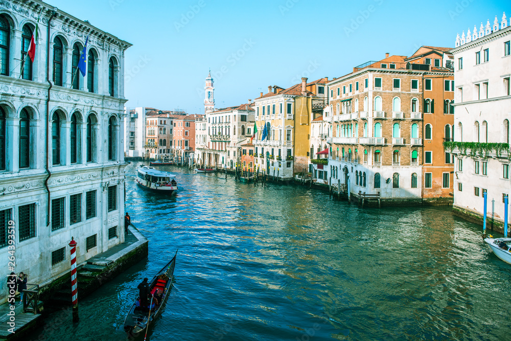 Grand Сhannel with gondolas, Venice, Italy. Beautiful romantic italian city.