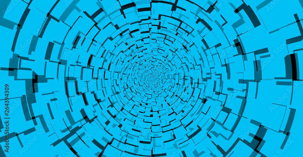 Abstract brick blue tunnel.