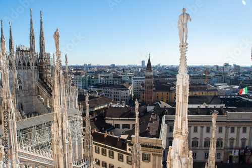 Roof of Milan Cathedral, Duomo di Milano, Italy, one of the largest Gothic churches in the world. © Khorzhevska