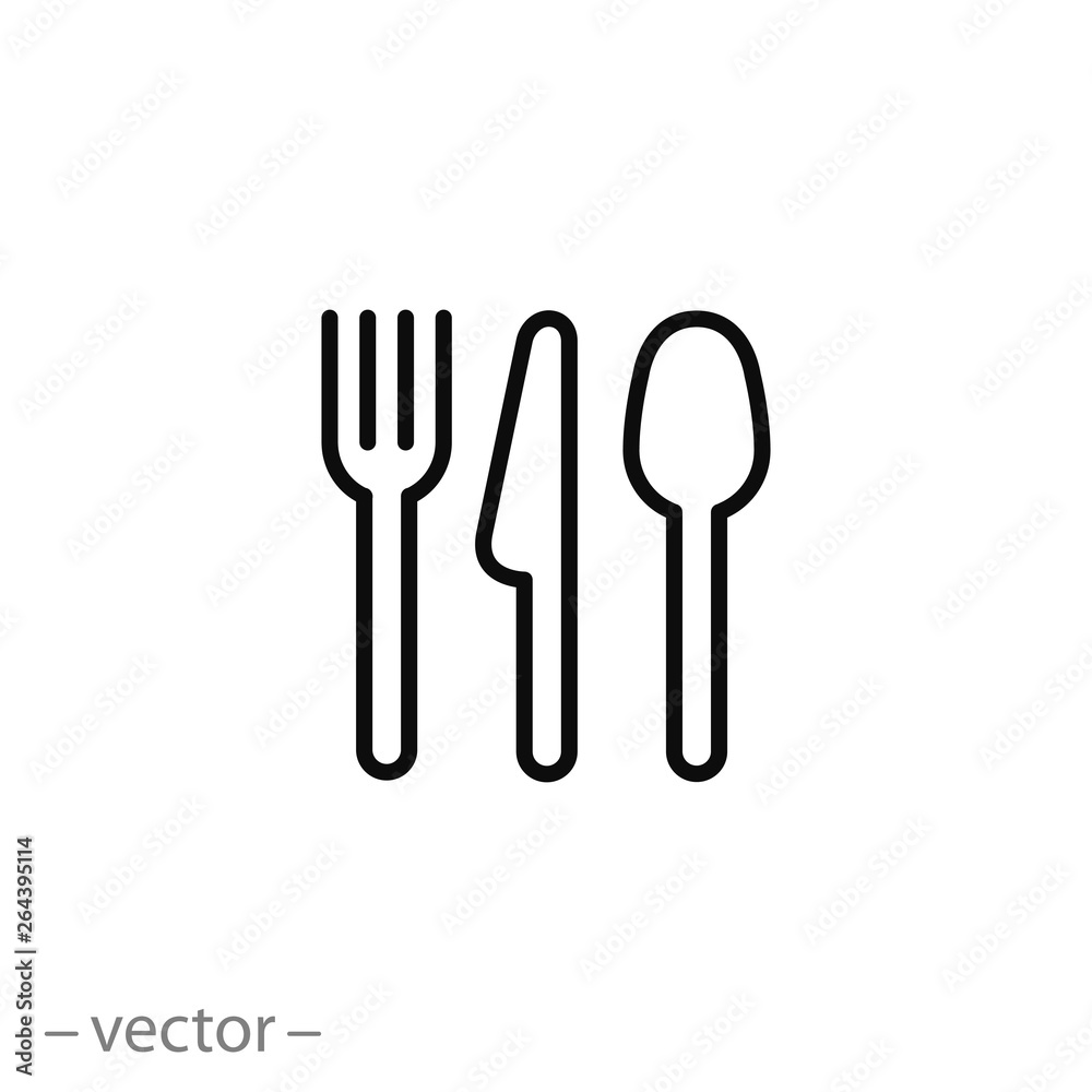 fork spoon and knife icon, silverware line sign on white background - editable stroke vector illustration eps10 fork spoon and knife icon, silverware line sign on white background - editable stroke vector illustration eps10