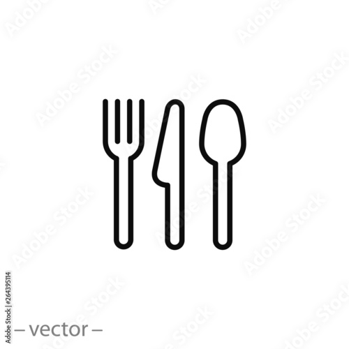 Murais de parede fork spoon and knife icon, silverware line sign on white background - editable s