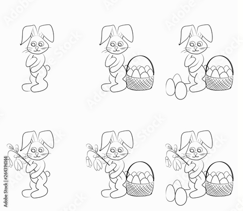 Easter coloring set. Black and white raster illustrations for coloring book.