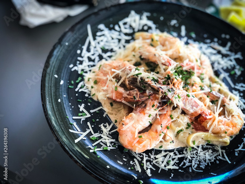 fresh italian pasta with shrimps