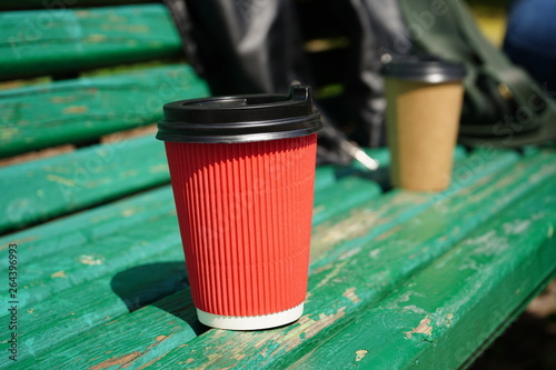 cup of coffee on the bench
