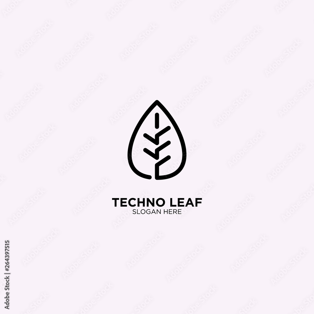 Techno Leaf logo template, vector illustration - Vector