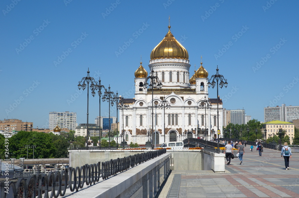 Moscow, Russia - June 15, 2018: Cathedral of Christ the Saviour and Patriarchal bridge on a Sunny summer day