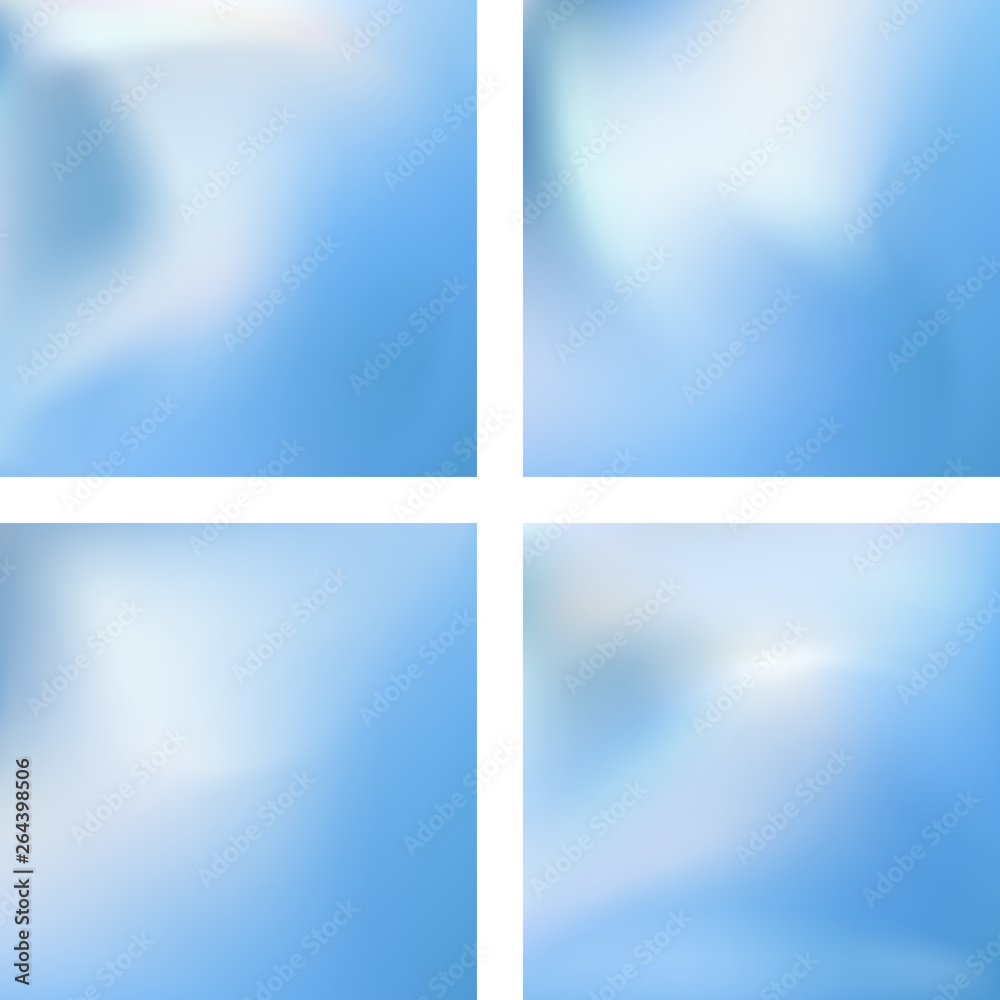 Fototapeta premium Set with blue abstract blurred backgrounds. Vector illustration. Modern geometrical backdrop. Abstract template.