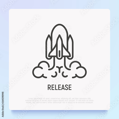 Release thin line icon. Modern vector illustration of rocket.