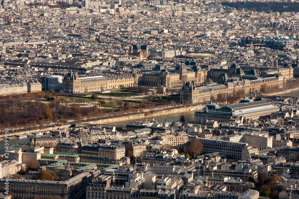 The louvre Paris form the Eiffel tower on a clear autumn day including the seine
