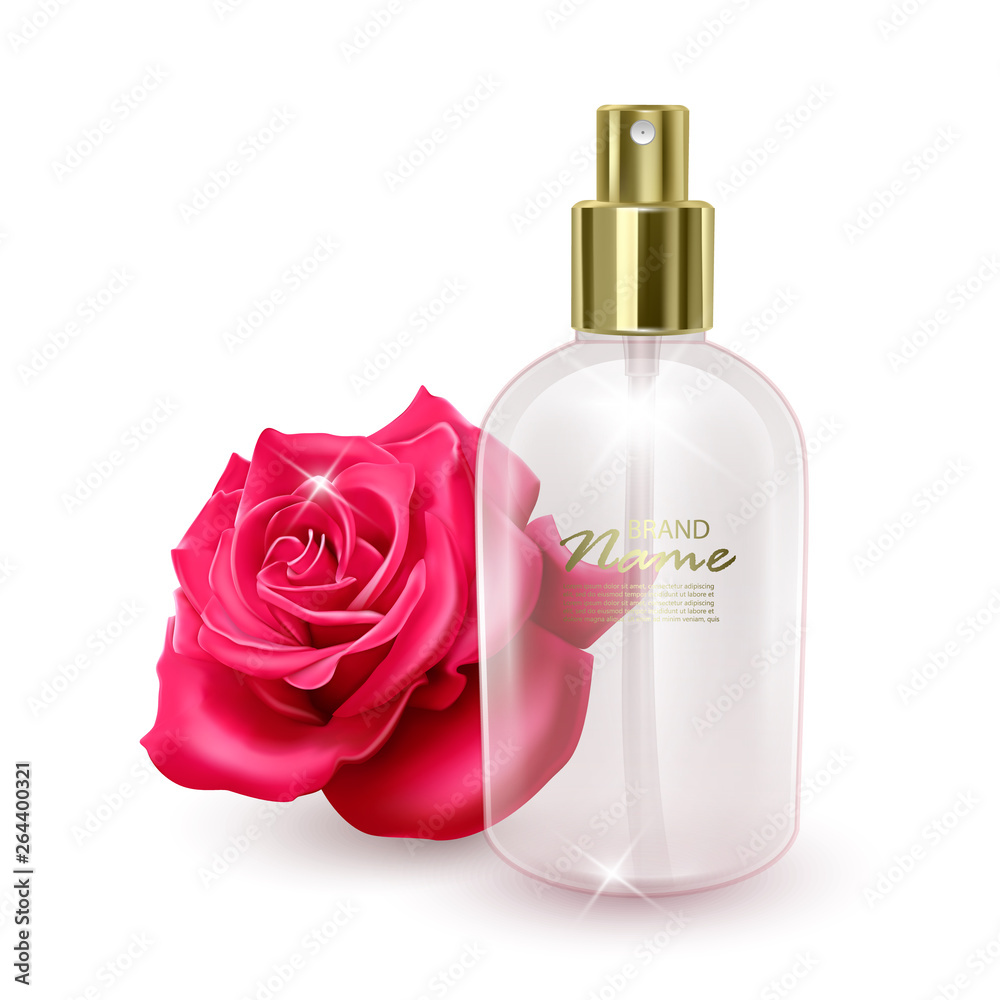 An empty jar for perfume a jar on the background of a red rose, realistic illustration, Can be template for your brand An empty jar for perfume a jar on the background of a red rose, realistic illustration, Can be template for your brand