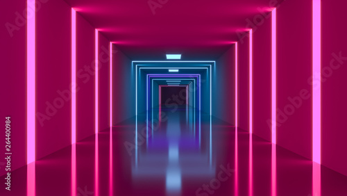Abstract background, corridor, minimalism, neon lights. 3d rendering © samserius