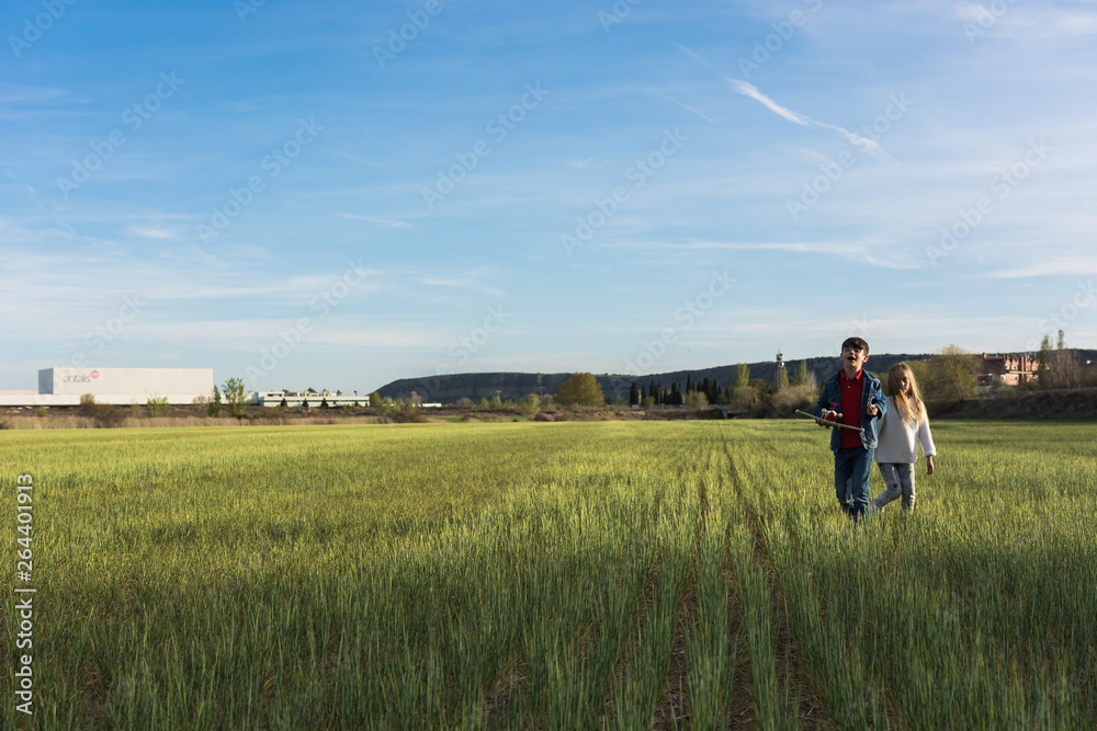 Children playing in a meadow.