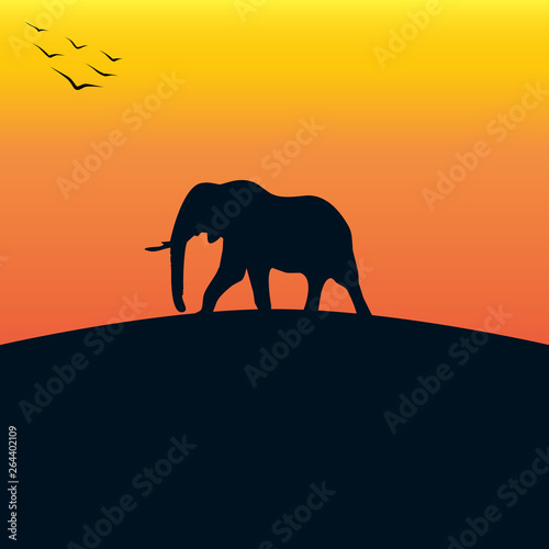 Elephant silhouette vector day landscape