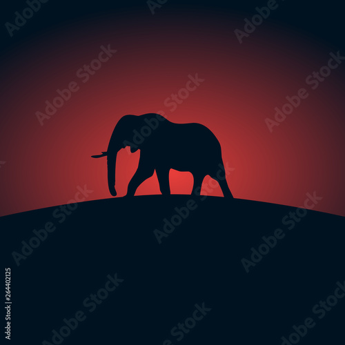 Elephant silhouette vector sunset landscape