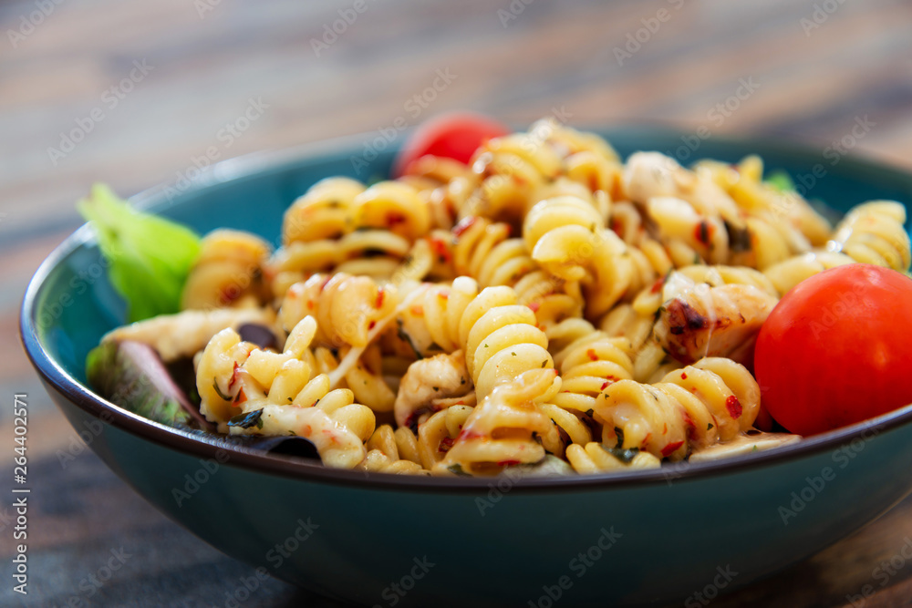 fusilli roast chicken and Italian cheese with basil and parmesan sauce fusilli roast chicken and Italian cheese with basil and parmesan sauce
