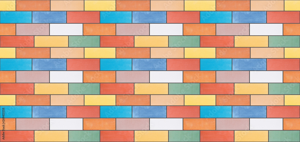 A seamless texture from multi-colored ceramic bricks made in a wall