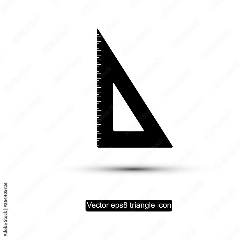 Triangle ruler flat black icon isolated with shadow Triangle ruler flat black icon isolated with shadow