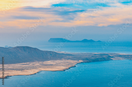 Landscape of La Graciosa seen from the Mirador del R  o on the cliffs of Lanzarote