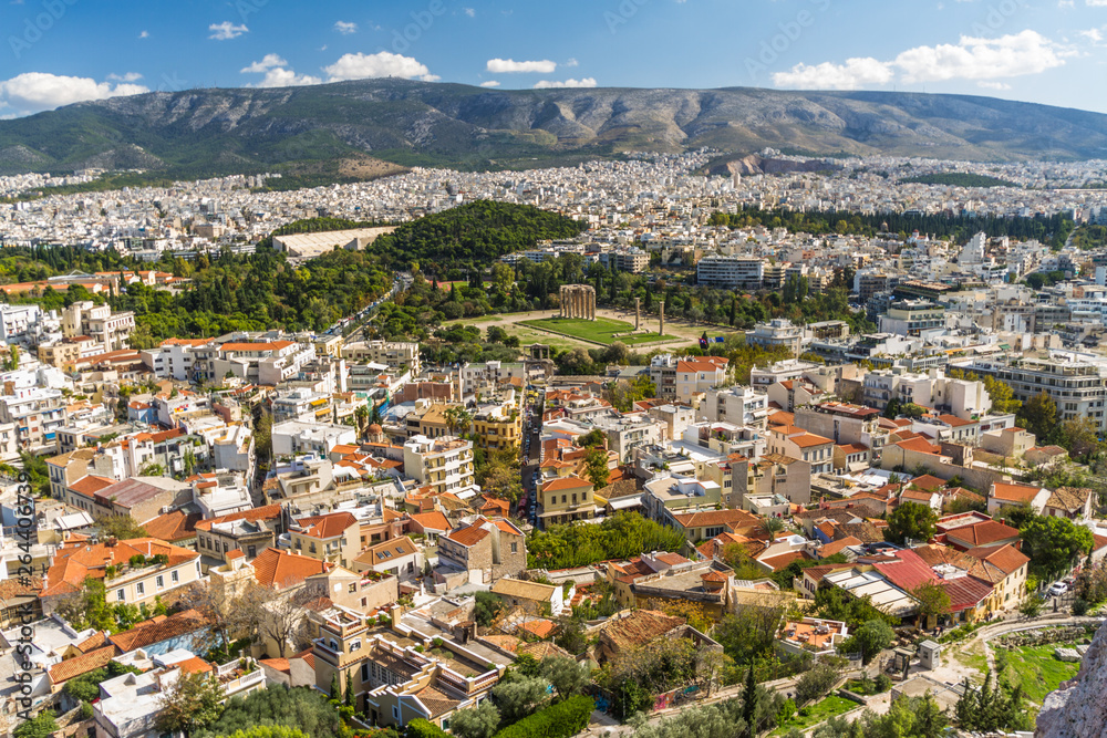 Athens cityscape, looking towards Temple of Olympian Zeus.