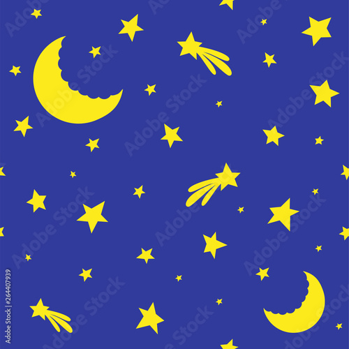 Starry sky. The moon shines around the stars and comets.