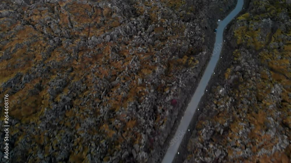 Aerial Top View: Scenic Road in Rocky Plains in Kerry, Ireland Aerial Top View: Scenic Road in Rocky Plains in Kerry, Ireland