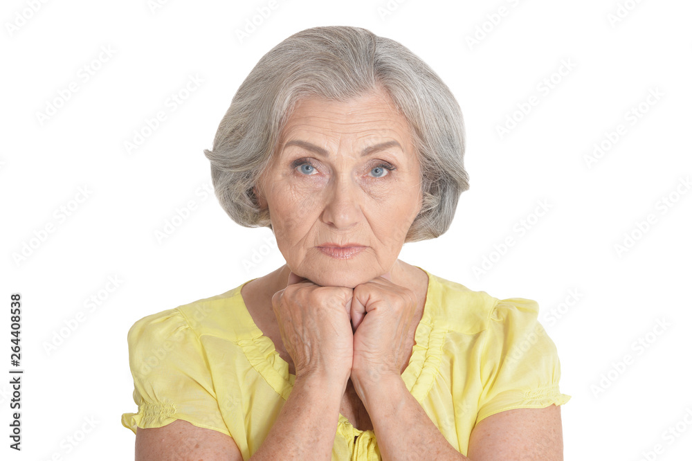 Sad senior woman isolated on white background Sad senior woman isolated on white background