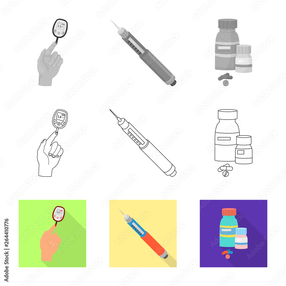 Vector design of diet and treatment  sign. Set of diet and medicine stock symbol for web.