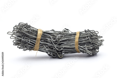 spiral cone feeders for fishing on a white background, isolate, close-up