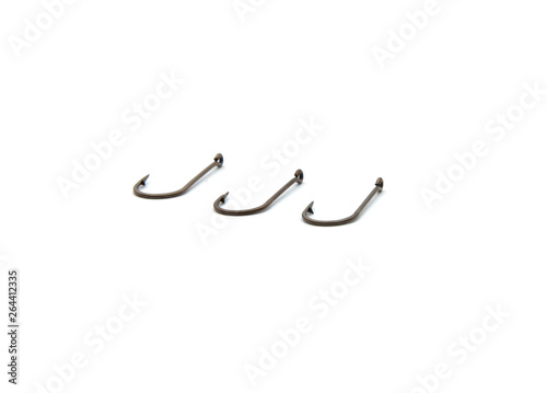 Rusty old fish hook, isolated on white background.