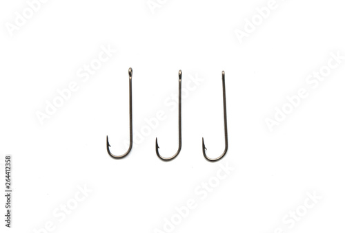 Rusty old fish hook, isolated on white background.