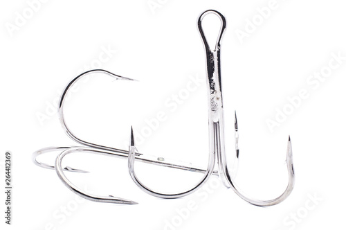 Rusty old fish hook, isolated on white background.