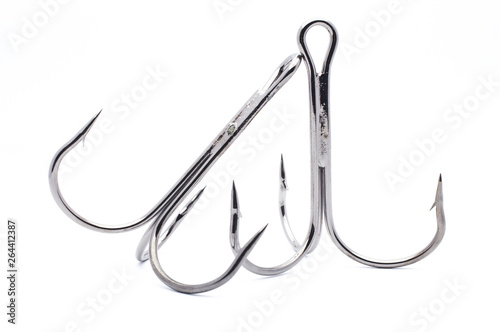 Rusty old fish hook, isolated on white background.