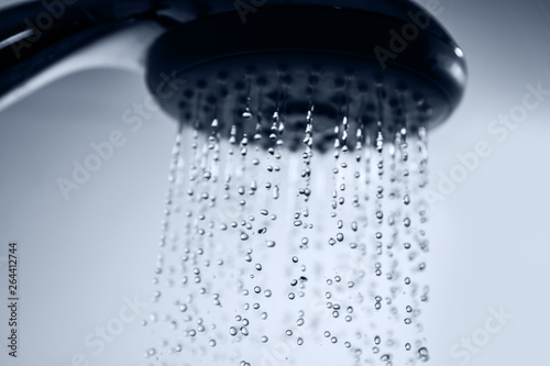 Shower head and water drops.