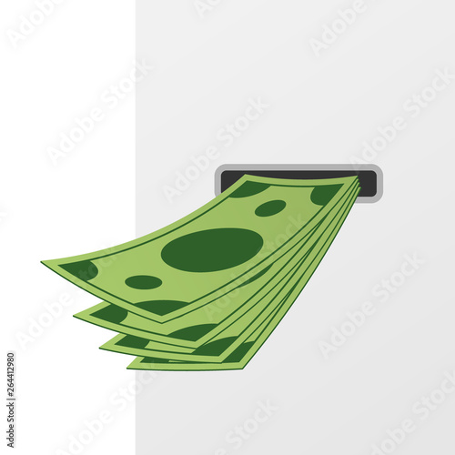 Withdraw money from ATM slot. Vector illustration.