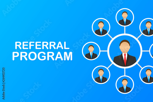 Referral marketing concept, referring friends, referral program strategy. Vector illustration.