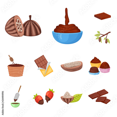 Vector design of cocoa and beans logo. Set of cocoa and sweetness vector icon for stock.