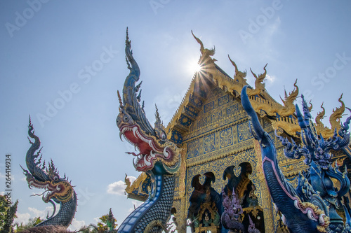 Chiang Rai Wat Rong Seur Ten (Blue Temple) is a modern Buddhist temple with blue color and elaborate carvings.Wat Rong Seur Ten is one of famous landmark for tourist in chiangrai,thailand