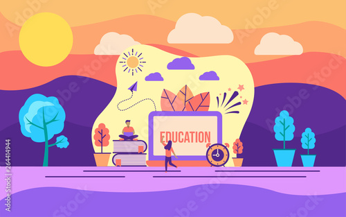 Modern flat design concept of education on outdoor illustration. Modern illustration conceptual for banner, flyer, promotion, marketing material, online advertising, business presentation
