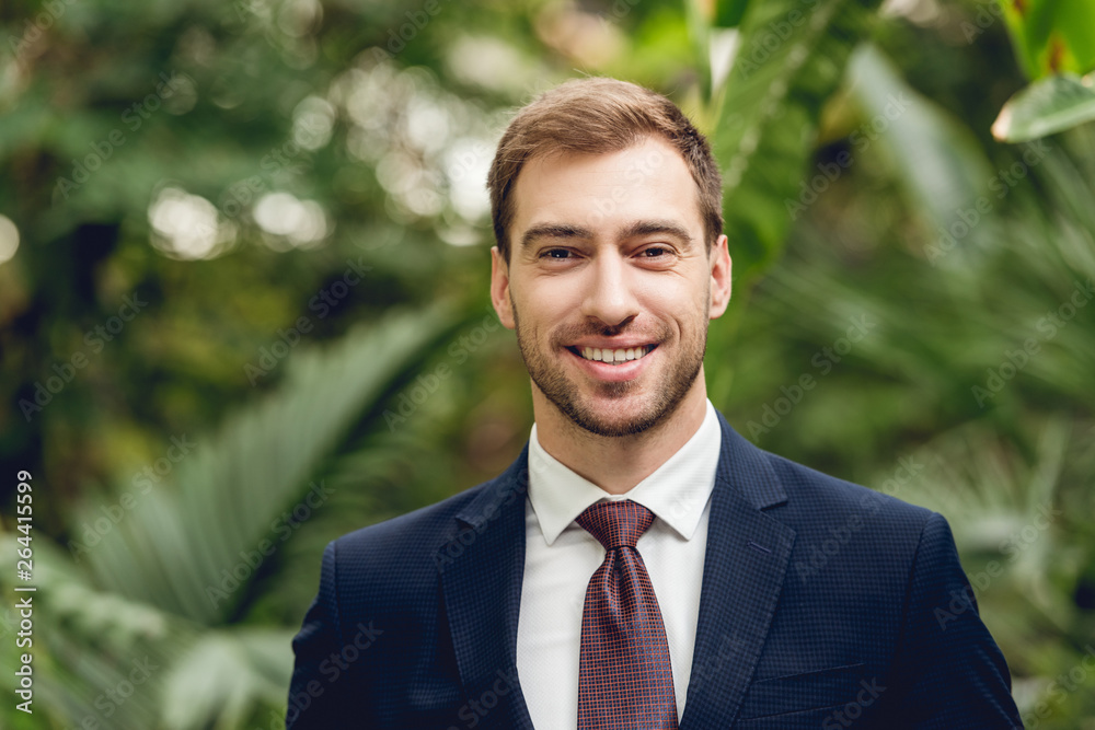 happy smiling businessman in suit and tie in orangery happy smiling businessman in suit and tie in orangery