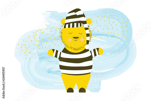 cute vector sleepy bear in a nightgown - cartoon hand drawing illustration