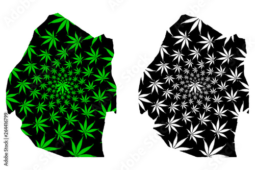 Swaziland - map is designed cannabis leaf green and black, Kingdom of Eswatini map made of marijuana (marihuana,THC) foliage, photo