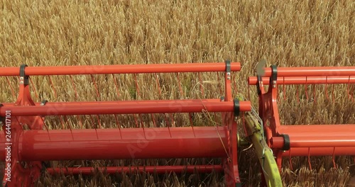 Combine Harvester. Reaper. Agment. Combine Harvester Close Up. Detail Of Grain Harvester Finishing Up Soybean Harvest, Late Summer. Prores, Slow Motion photo