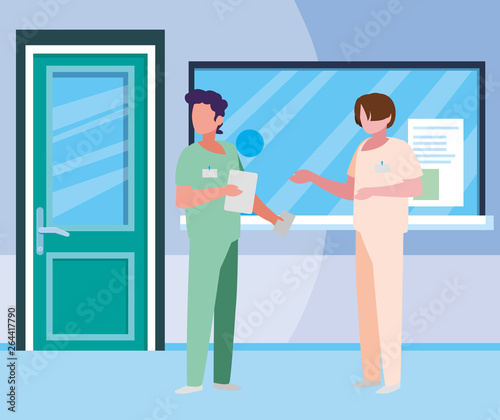male medicine workers in hospital reception