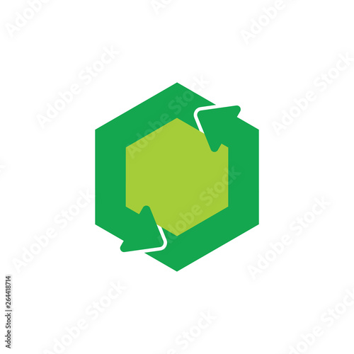 green recycle circle hexagonal arrow symbol logo vector