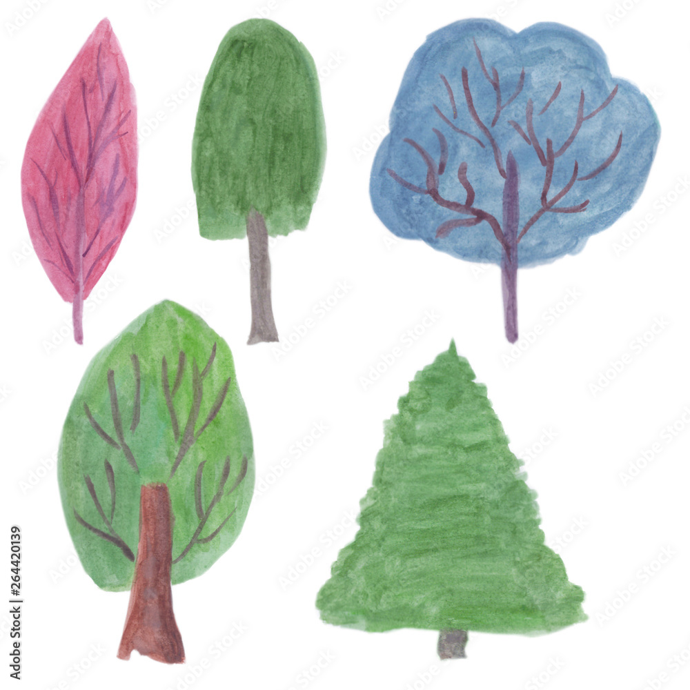 Fototapeta premium Tree silhouette watercolor set