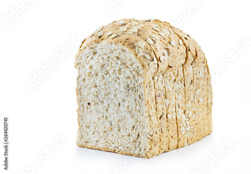slice of bread wheat isolated on white background, selective focus (detailed close-up shot) 
