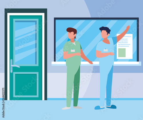male medicine workers in hospital reception