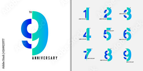 Set of anniversary logotype. Modern colorful anniversary celebration icons design for company profile, booklet, leaflet, magazine, brochure poster, web, invitation or greeting card. 